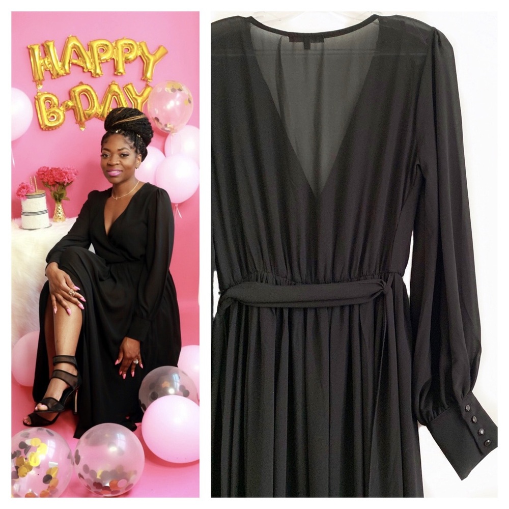 Love Culture Black Double Split Chiffon Dress